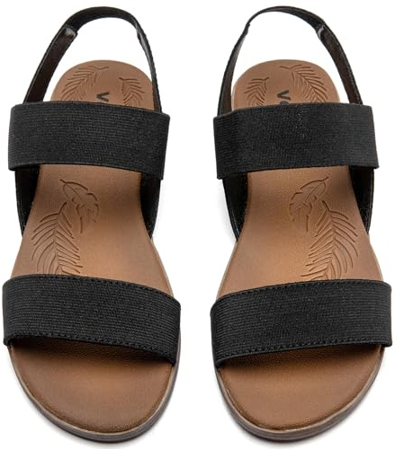 Veittes Sandalias Planas Casuales para Mujer - Sandalias Planas de Verano con Cintas Dobles Elásticas Ajustables.(2107021,BK/MF,43)