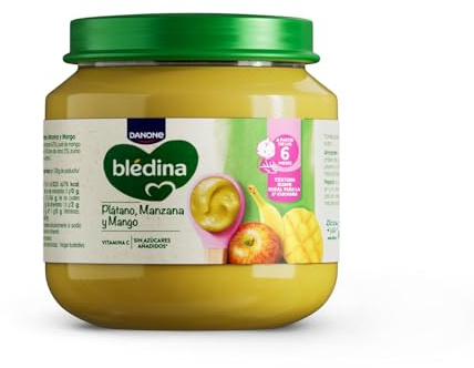 Blédina Tarritos de Platano, Manzana y Mango para Bebé. Tarritos Blédina con Vitamina C y Sin Azúcares Añadidos. Alto contenido en fibra y Sin Lactosa. Desde los 6 Meses, Pack 6x125g