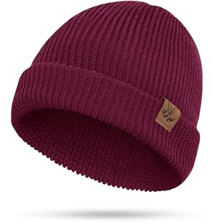 Vlazom Vintermössa för män och kvinnor, stretchig stickad mössa mössor unisex ullhatt mjuk och varm unisex fiskarhattar gåvor för par/män/kvinnor, Vinrött, one size