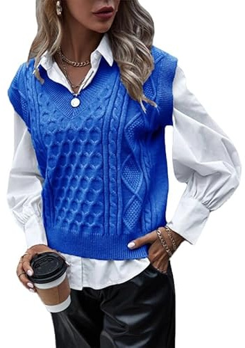 Chaleco Sin Mangas con Cuello En V Y Punto De Cable para Mujer, Suéter Grueso De Cachemira para Otoño E Invierno, Jersey Vintage con Estilo, Top Corto Informal, Prenda De Punto para Mujer