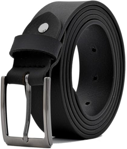 Premium Ledergürtel Herren - Made in Germany - mattes dickes softes Leder - Gürtel Herren schwarz braun blau cognac - 35mm breit - Einkürzbar (Schwarz, 95 cm Bundweite = 110 cm Gesamtlänge)