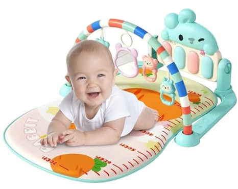 Alfombra de actividades para bebés: alfombra interactiva de juego sensorial para gatear con música e iluminación suave, apoyo para el desarrollo del tiempo abajo | Estera educativa portátil para