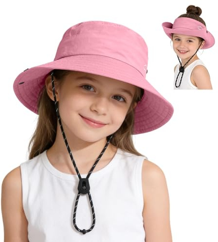 ZOORON Kids UPF 50+ Sun Hat for Boys Girls Wide Brim Lightweight Bucket Hat for Hiking Beach Safari, Quick Dry Adjustable (1pack-Pink)
