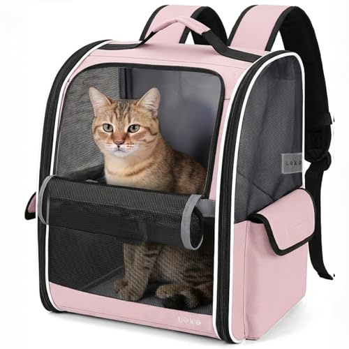 Leksky Zaino per Cani Gatti per Animali Taglia Media/Piccola, Zaino Trasportino Gatto Portatile Pieghevole con Finestra in Rete Fino a 5 kg, Traspirante Zaino Porta Cane per Viaggo Campeggio, Rosa
