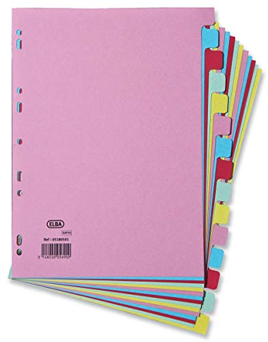 Elba A4 15-Part Card Dividers – Assorted Colours, Multi-Punched, 240gsm Recyclable Manilla