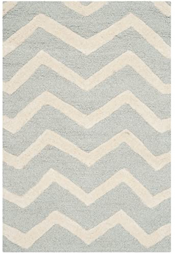 SAFAVIEH Tapis Contemporain Pour Salon, Salle à manger, Chambre à coucher - Cambridge Collection, Tapis à poil court, Gris et Ivoire, 61 X 91 cm