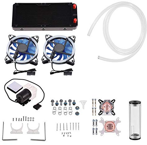 Enfriador de líquido DIY 240 mm CPU Enfriador de agua CPU/GPU Bloque de la bomba Depósito Ventilador dual LED de rendimiento extremo con menor ruido, Kit de enfriamiento de agua todo en