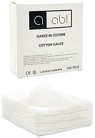 ABL Garze non Sterili 10x10-100 Quadrati di Garza Idrofila in Cotone a 8 Strati - Non Sfilacciano