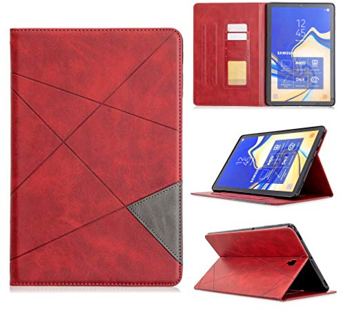 LMFULM® Hülle für Samsung Galaxy Tab S4 SM-T830 / T835 (10,5 Zoll) PU Lederhülle Tasche Smart Case mit Ständer Schutzhülle Flip Cover Kühles Polygon Rot