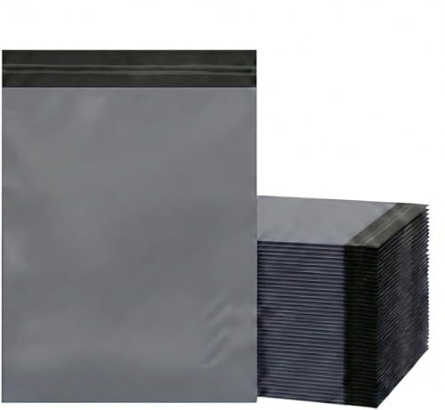 100 Mixed Grey Parcel Bags – Tamper-Proof Self-Seal Mailing & Postage Bag for Shipping, Packaging & Delivery – 4 Assorted Sizes 25 of Each (XS to Large) (Grey, 12x16 Size 100)