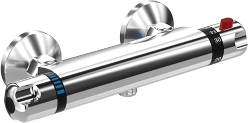 Mitigeur de Douche Thermostatique à Fixation Murale Anti-brûlure, Raccord G 1/2, Robinet de douche en Laiton Avec Bouton,Température Constante Intelligente, Chromé (2)