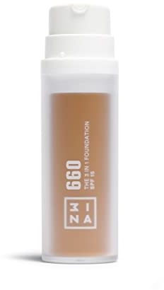 3INA MAKEUP - The 3 in 1 Foundation 660 - Fond de Teint bronzer avec Sous-Teinte Neutre - Primer Anti-Cernes et Fond de Teint avec SPF 15 et Vitamine C - Vegan - Cruelty Free