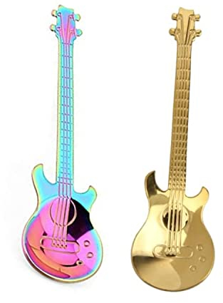 Cucchiaini da Caffe Chitarra, 2Pezzi Manico Lungo Cucchiaio dell'Acciaio Inossidabile Mini Dessert Cucchiaio Colorati in Acciaio Inossidabile Set di Cucchiaini da tè Carino per Tè Caffè Dessert Gelato