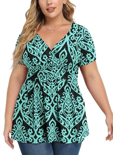 TIANZHU Tops de talla grande para mujer Vestido de bebé envolvente tipo blusa suave, túnica elegante con cuello en V, XL-4XL, 3XL