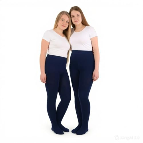 CHAAL® 2 Girls Cotton Tights Uniform School Kids Plain Tights Warm Thick Children Winter School Warm Cotton Rich Tight Plain Super Soft Tights Everyday use Navy 9-10 Yrs