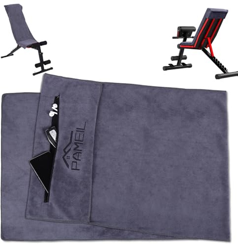 Pameil Serviette de Sport | 120x50cm Serviette de Fitness Microfibre| Absorbante et Douce Serviette de Gym avec Poche Zippée pour l'entraînement (Gris Foncé)