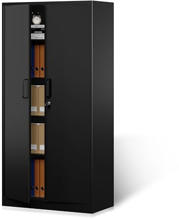 Sightlife Aktenschrank abschließbar mit 2 Türen Metallschrank Stahlschrank Mehrzweckschrank Metall Büroschrank Einstellbare Regale Aufbewahrungsschrank für Büro Haus Garage 170X78X39cm Schwarz