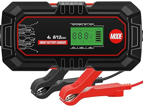 Sailvono 4A Autobatterie Ladegerät, 6V/12V Vollautomatisches KFZ Batterieladegerät Mit Temperaturkompensation, Batteriepfleger Mit Rekonditionierungsmodus Und AGM-Option für Auto Motorrad Batterien