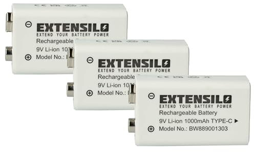 EXTENSILO 3X Batería de 9 V (1000 mAh, Li-Ion) Recargable, Ready-to-Use