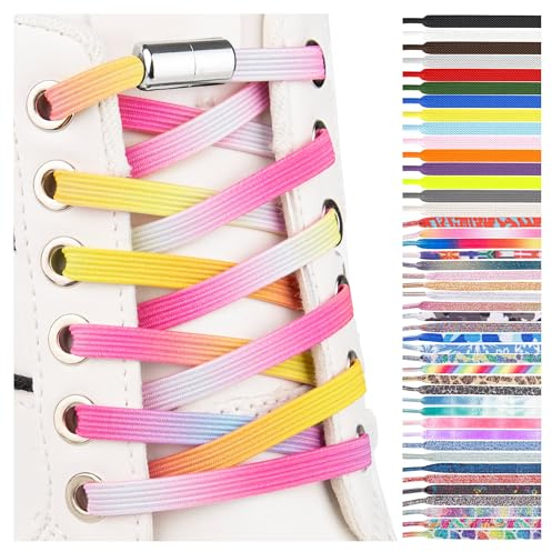 SULPO 2 Pares Cordones elásticos - Cordones planos sin atar - Cordones coloridos de cierre rápido - cordones zapatillas deporte - cordones elasticos niños - atacadores elasticos