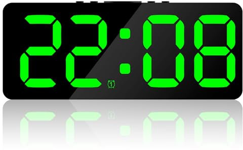 Mamamax Sveglia digitale - Orologio da parete digitale a LED,Allarme a 5 livelli di luminosità, sveglia digitale a intensità variabile,USB/batteria con ora data giorno settimana modalità 12/24 ore e