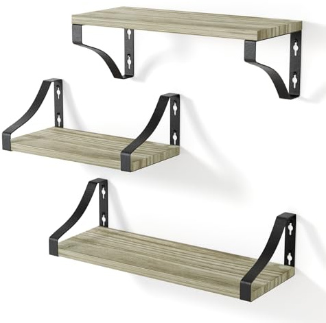 edihome, Estanteria Pared, Baldas Pared, 3 Niveles, Repisas Flotantes, Estantes de Pared de Madera Natural, Decoracion, Ideal para Salon, Dormitorio, Baño (Nogal Americano)