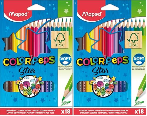 Maped Etui de 18 Crayons de couleur Color'Peps Triangulaire Assortis (Lot de 2)