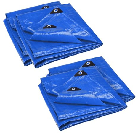 ANSIO Tarpaulin 4m x 4m / 13ft x 13ft Pack of 4 Tarpaulin Sheet 70 GSM Economy Tarpaulins - Blue
