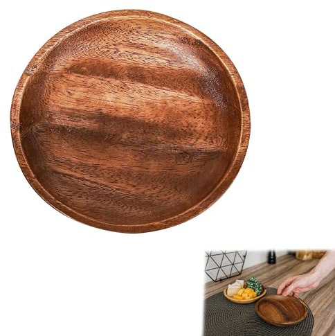 Planche Ronde Massive en Acacia - Plateau Bois pour Assiettes et Repas, Petit Plateau de Service pour Assiettes Rondes