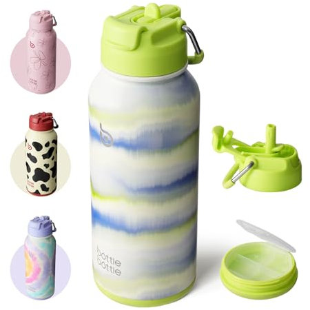 BOTTLE BOTTLE Insulated Water Bottle 950ml(32oz) Stainless Steel Sports Water Bottles with Straw Dual-use Lid Drink Flask Design for Gym with Pill Box (mist)