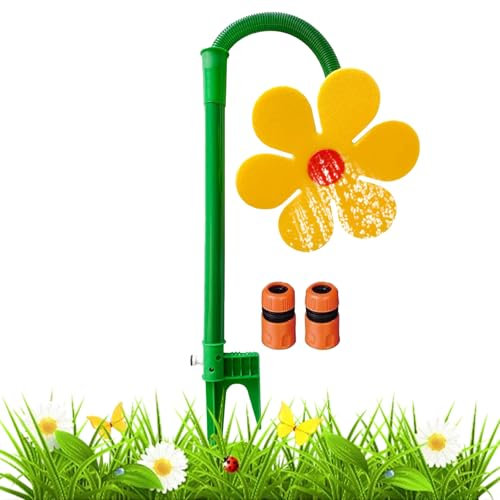 Crazy Daisy Sprinkler, 360° Rotate Crazy Dancing Flower Water Sprinkler, Funny Sun Flower Dancing Daisy Lawn Sprinkler with 3/4, 1/2 Adapter Watering Garden Irrigation Tool for Yard Watering (Yellow)
