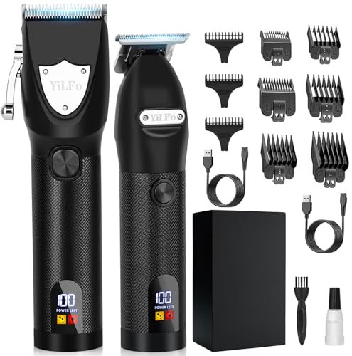 YiLFo Tagliacapelli Uomo Professionale, Portatile Rasoio Elettrico Barba, Macchinetta per Capelli, Cordless Regolabarba Uomo, USB Ricaricabile Trimmer Barba Kit con Display LCD 9 Pettini Guida