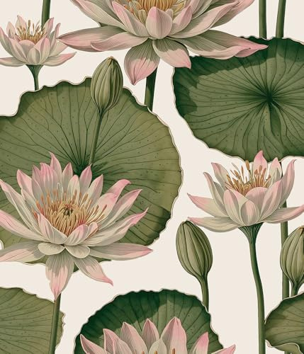 Orainege Floral Wallpaper Peel and Stick Floral Contact Paper Boho 16.9inx118.1in Lotus Flower Wallpaper Removable Self Adhesive Wall Paper for Bedroom Cabinets Decorative