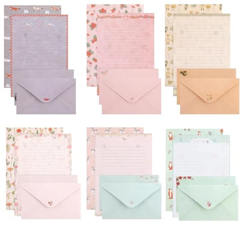 54pcs Letter Writing Set - 36 Writing Paper and 18 Envelopes, Cute Lined Stationery for Kids & Women Girls to Writing Letters Invitations Poem Office School Supplies (Style 1)