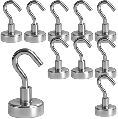 Homshsjhkis 10 Pack Ganci Magnetici Forti, Gancio Magnetico, Magnete al Neodimio 10Kg, 17mm Resistenti Ganci Magnetici per Appendere, Magnets Hooks Per Campeggio, Garage, Cucina, Ufficio, Griglia