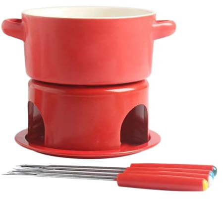 FytStycale Set de Fondue :, Calentador de con Asas, Fundidor con Tenedores para Dulces, Tapas Y Té, Rojo, Individual