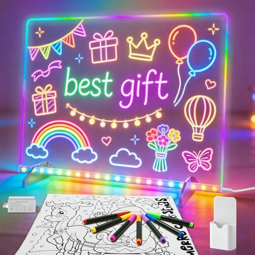 Led Note Board with Colors,16''Drawing Tablet,6 Modes & 8 Colors Light Up Drawing Board,Kids Toy with 13 Light Effects,Birthday Holiday Day Gifts for Girls & Boys Age 3+,Tracing Book（White）