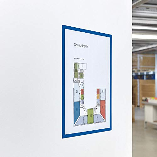 magnetoplan magnetofix Magnetrahmen, 5 Stück, blau| Format: A4 | Magnethaftender Rahmen für Dokumente + Bilder | Magnetischer Inforahmen für Büro, Schule, Lager + Werkstatt