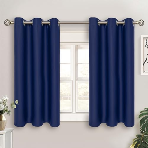 BGment Short Curtains for Small Window 45 Inch Long - Navy Blue 2 Panels