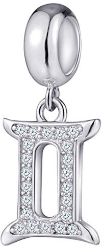 Gemini Zodiac Sign Charms Fits Pandora Bracelets-925 Sterling Silver Constellation/Horoscope Necklace Pendants, Dangling Birthstone Beads, Gifts for Women/Men/Birthday