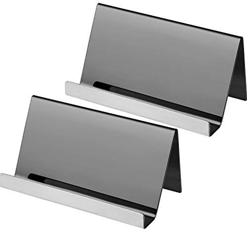 Maxdot 2 Pack Stainless Steel Business Cards Holders Desktop Credit Name Card Display Organizer for Business Mental Name Case Rack for Office Home Daily Use(Black)