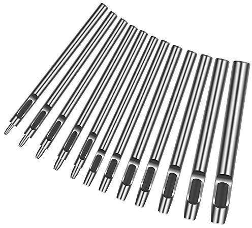 LAITER 12 Stücke Locheisensatz Locheisen Runde Stahl Hohl Punch Set Locher Cutter für Leder-Uhrenarmbänder Gürtel Leinwand Kunststoff Schuh Lochschneider Öse