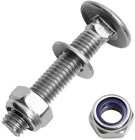 Schlossschrauben M10x25/25 mm mit Sicherungsmuttern & U-Scheiben M10 aus Edelstahl A2 (20 Stück) | Flachrundschrauben - selbstsichernde Sechskantmuttern - Beilagscheiben von MESAROS®