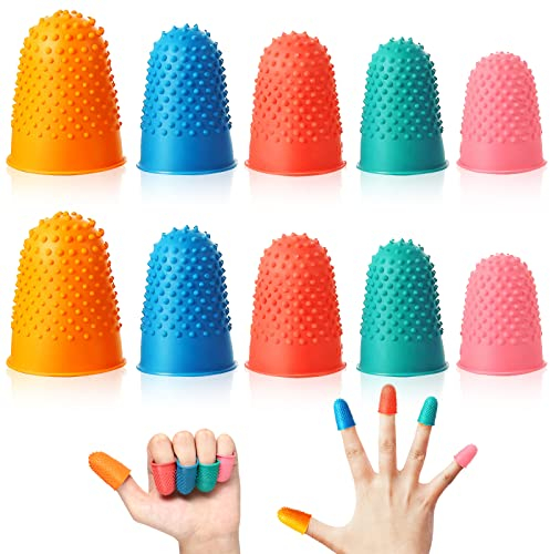 10 Stück Gummi Fingerspitzen Fingerkissen YUTOU Wiederverwendbarer Fingerschutz Fingerkuppenschutz Fingeranfeuchter Fingerhut Gummi zum Geld Zählen,Schreiben,Sortieren,Gitarren (5 Größen und Farben)
