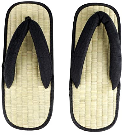 CoolChange Sandales japonaises traditionnelles | Paille de riz Zori | Pantoufles japonaises | Zouri classique, Beige/noir., 43/44 EU