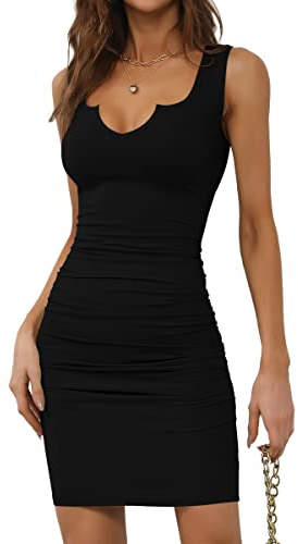 Missufe Vestido de verano para mujer, minivestido bodycon de punto, vestido informal, cuello en V, vestido corto