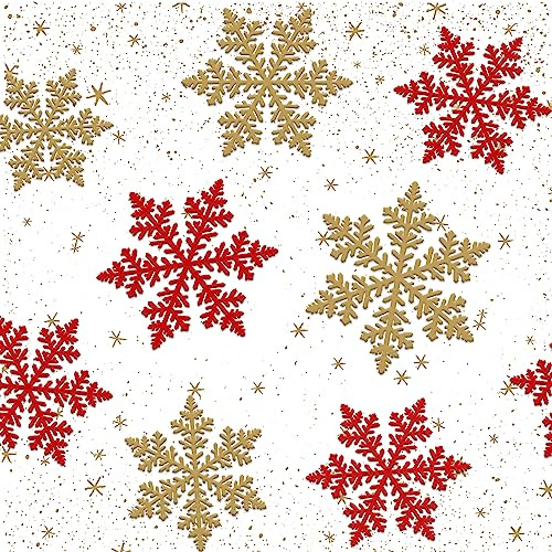 16 Servietten geprägt Weihnachten Schneekristalle gold und rot als Tischdeko. Papierservietten mit Motiv. Auch für Decoupage und Serviettentechnik 33x33cm