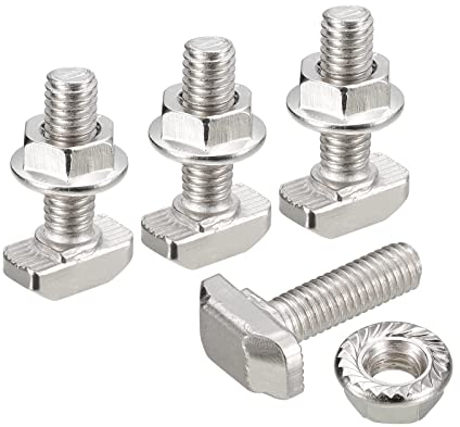 sourcing map M6 x 20 mm T Ranura Perno de inserción y tuerca hexagonal M6 Juego de 10 juegos de cabeza de martillo en T Perno en forma de T Tornillo deslizante para 30 series de perfiles de aluminio