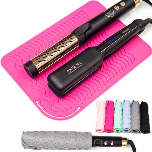 ANGENIL Pro - Tappetino grande in silicone, resistente al calore, per ferro arricciacapelli, piastra da viaggio, resistente al calore, per bancone, misura grande, 28 x 20 cm