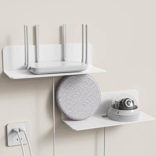 Toaren Acryl Schwebend Regal,Wandregal Ohne Bohren,2er Set Weiß Acryl Regal Wand,Selbstklebende Regale Klein,Regalbrett,Kleine Wandregale Set für Küche,Schlafzimmer,Büro,Badezimmer